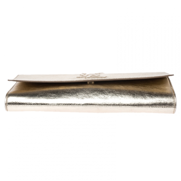 Pre Owned Saint Laurent Metallic Gold Leather Belle De Jour Flap Clutch