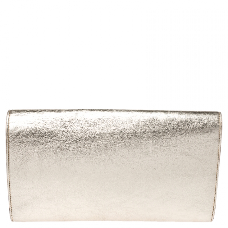Pre Owned Saint Laurent Metallic Gold Leather Belle De Jour Flap Clutch