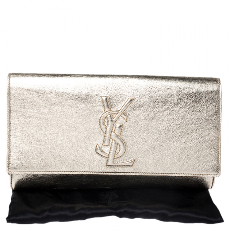 Pre Owned Saint Laurent Metallic Gold Leather Belle De Jour Flap Clutch
