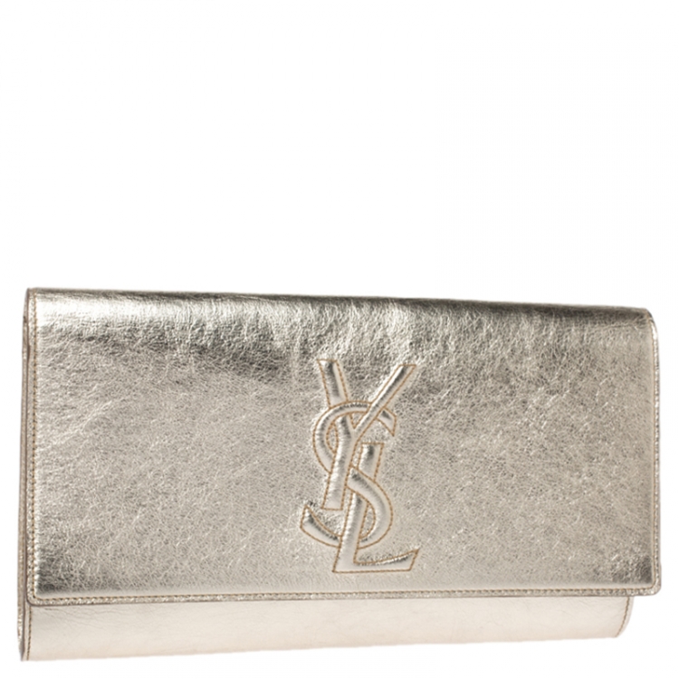 Pre Owned Saint Laurent Metallic Gold Leather Belle De Jour Flap Clutch