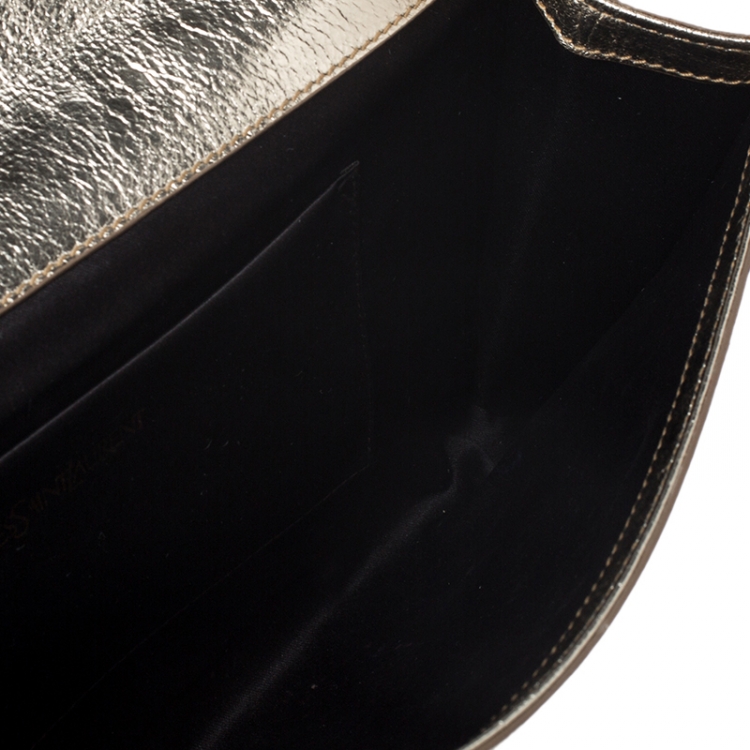 Pre Owned Saint Laurent Metallic Gold Leather Belle De Jour Flap Clutch