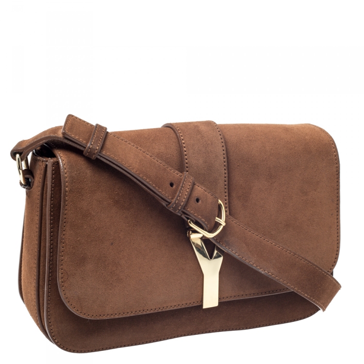 Pre Owned Saint Laurent Brown Nubuck Large Chyc Shoulder Bag