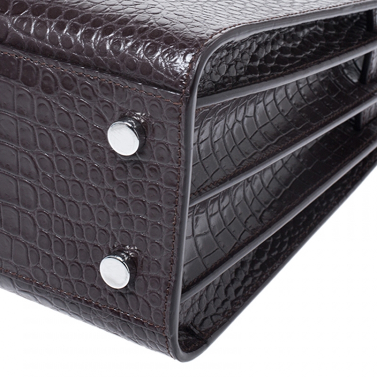 Pre Owned Saint Laurent Burgundy Crocodile Embossed Leather Baby Classic Sac De Jour Tote