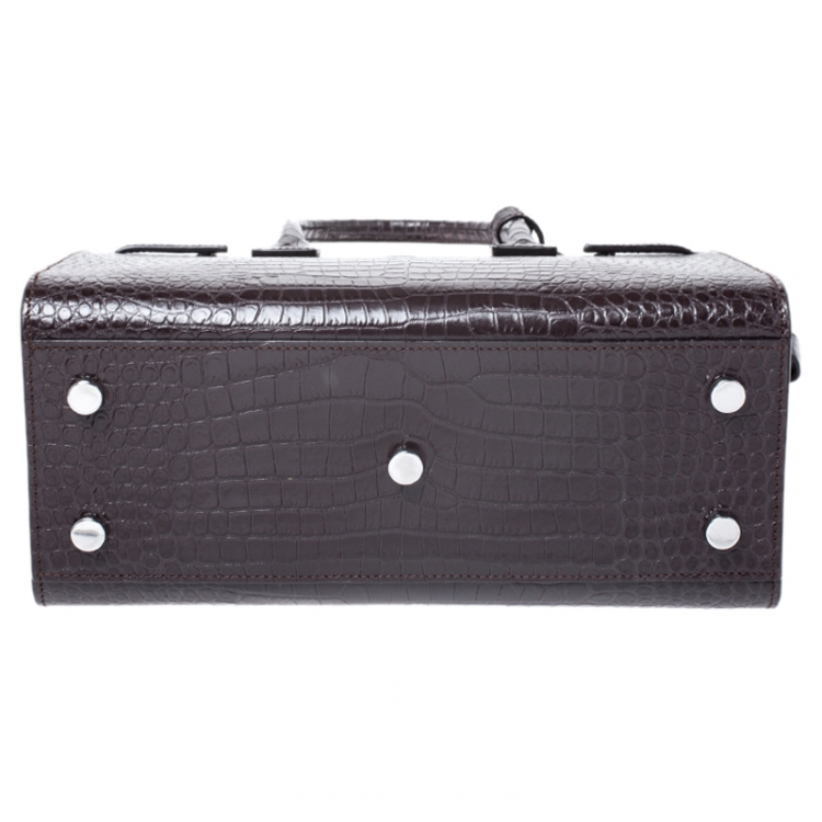 Pre Owned Saint Laurent Burgundy Crocodile Embossed Leather Baby Classic Sac De Jour Tote