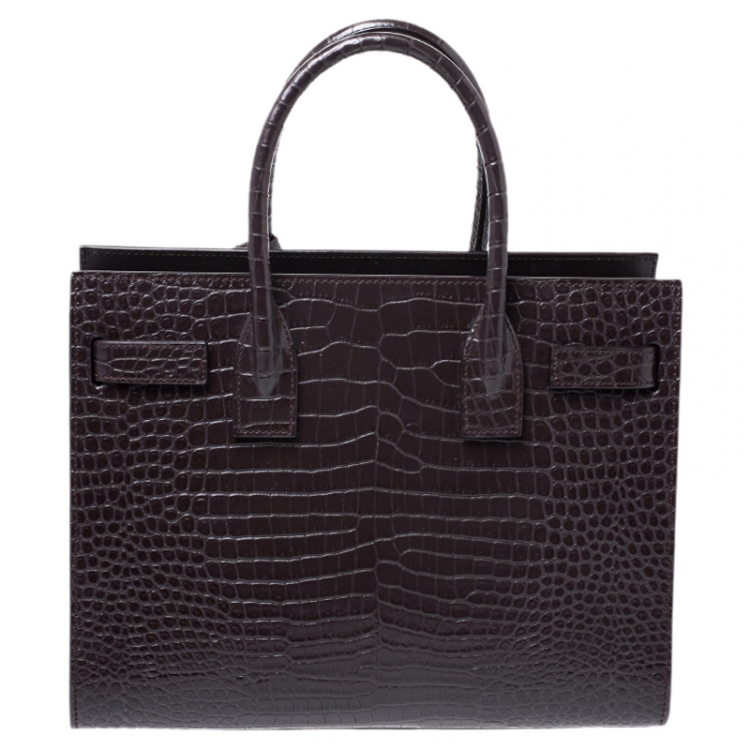 Pre Owned Saint Laurent Burgundy Crocodile Embossed Leather Baby Classic Sac De Jour Tote