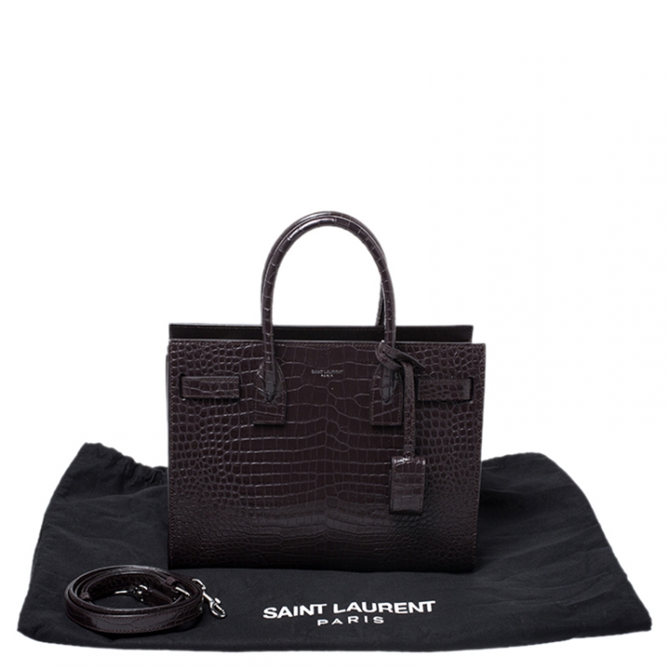 Pre Owned Saint Laurent Burgundy Crocodile Embossed Leather Baby Classic Sac De Jour Tote