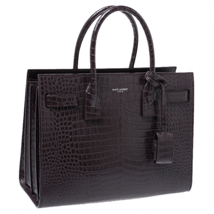 Pre Owned Saint Laurent Burgundy Crocodile Embossed Leather Baby Classic Sac De Jour Tote