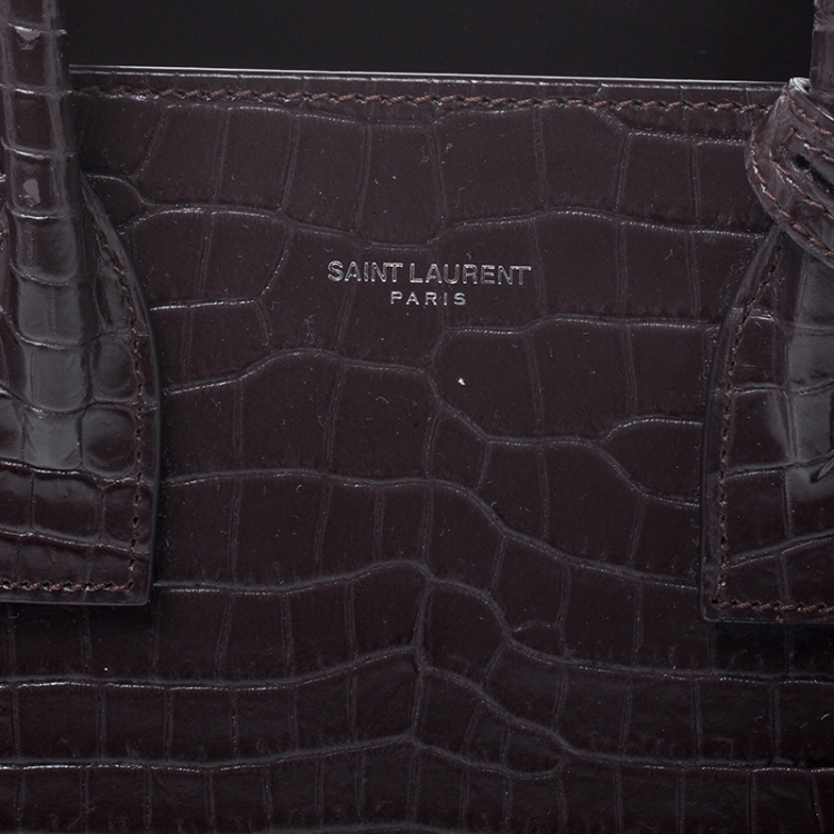 Pre Owned Saint Laurent Burgundy Crocodile Embossed Leather Baby Classic Sac De Jour Tote