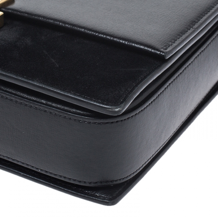 Pre Owned Saint Laurent Paris Black Leather and Suede Medium Bellechasse Shoulder Bag