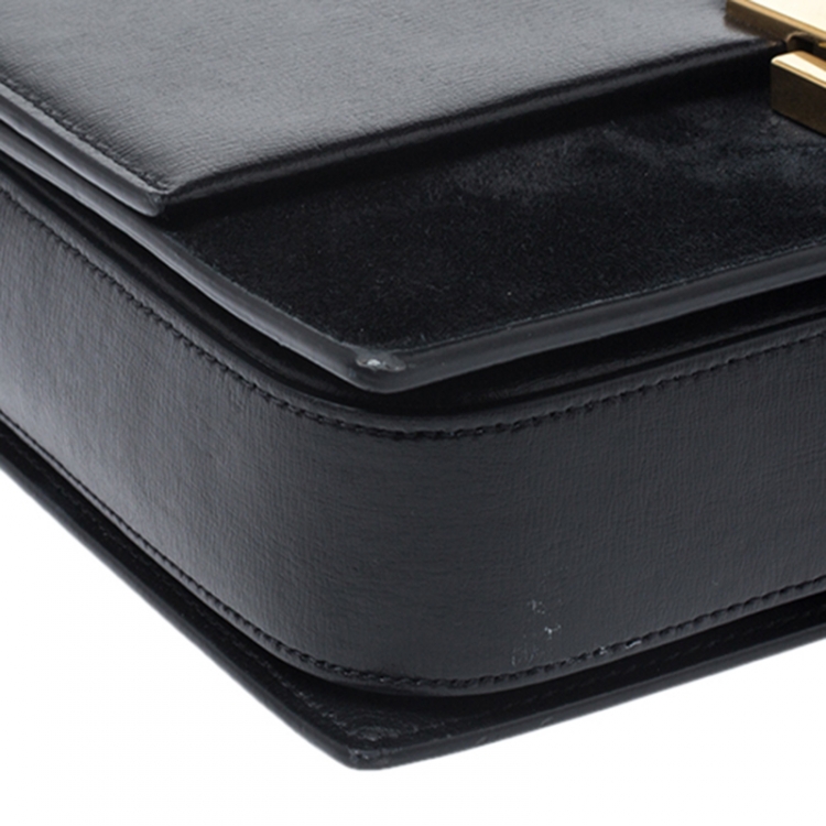Pre Owned Saint Laurent Paris Black Leather and Suede Medium Bellechasse Shoulder Bag