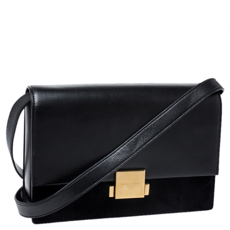 Pre Owned Saint Laurent Paris Black Leather and Suede Medium Bellechasse Shoulder Bag