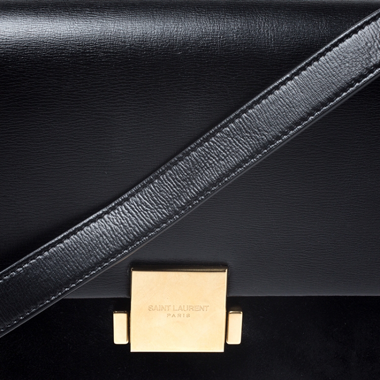 Pre Owned Saint Laurent Paris Black Leather and Suede Medium Bellechasse Shoulder Bag