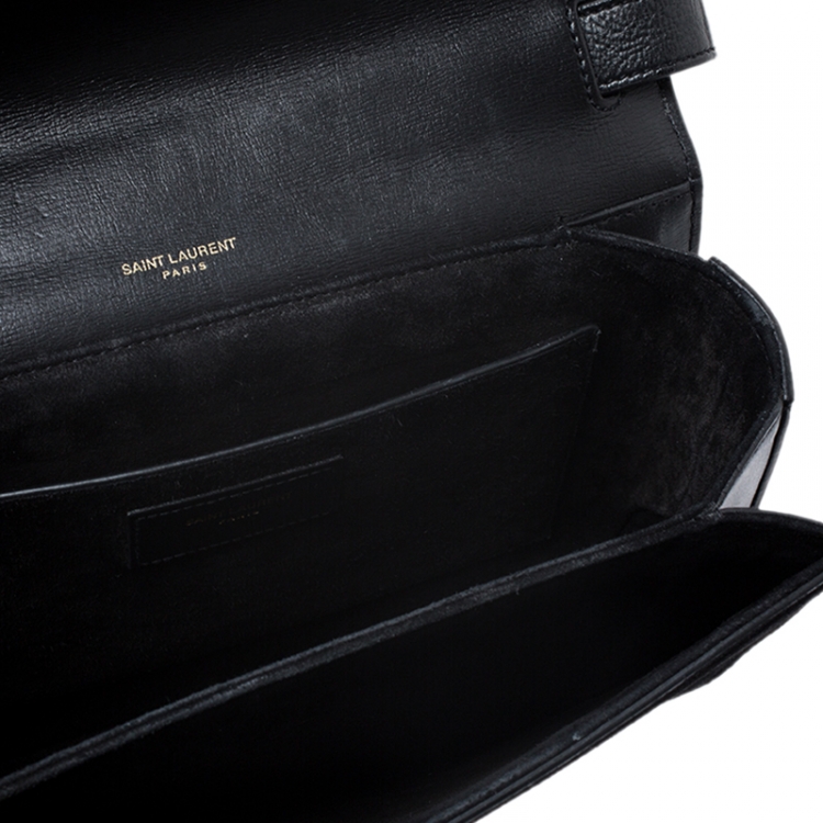 Pre Owned Saint Laurent Paris Black Leather and Suede Medium Bellechasse Shoulder Bag
