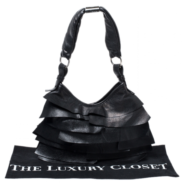Pre Owned Saint Laurent Paris Black Leather Small St. Tropez Hobo