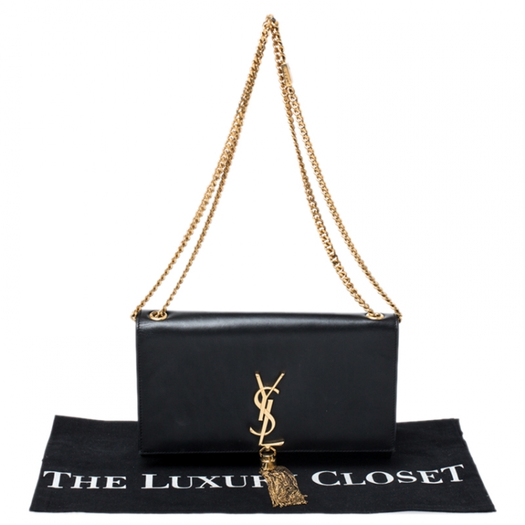 Pre Owned Saint Laurent Black Leather Medium Kate Tassel Shoulder Bag