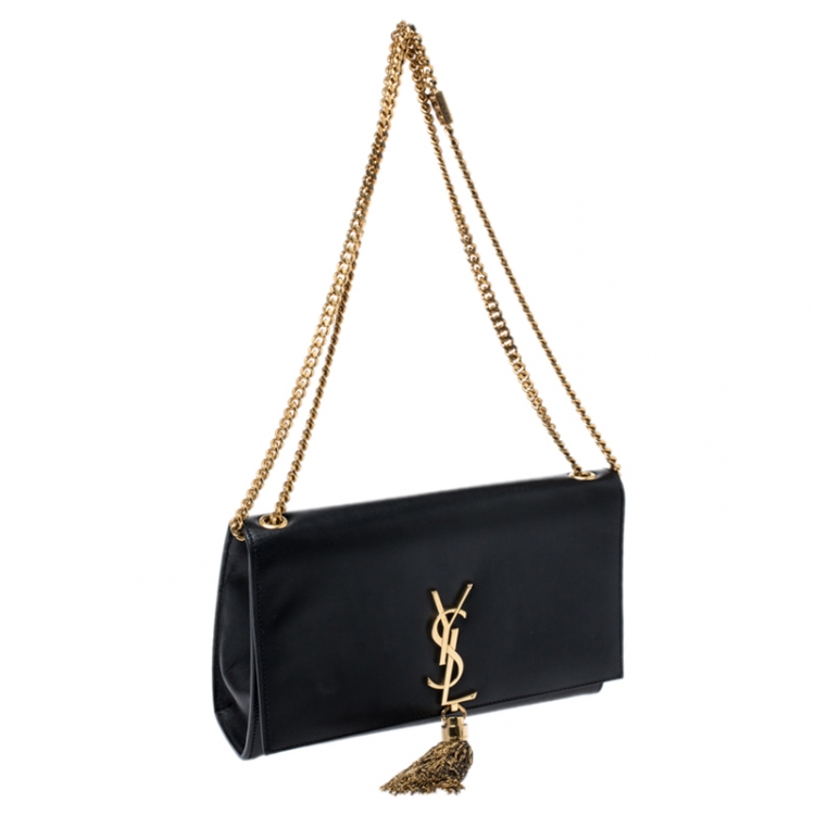 Pre Owned Saint Laurent Black Leather Medium Kate Tassel Shoulder Bag