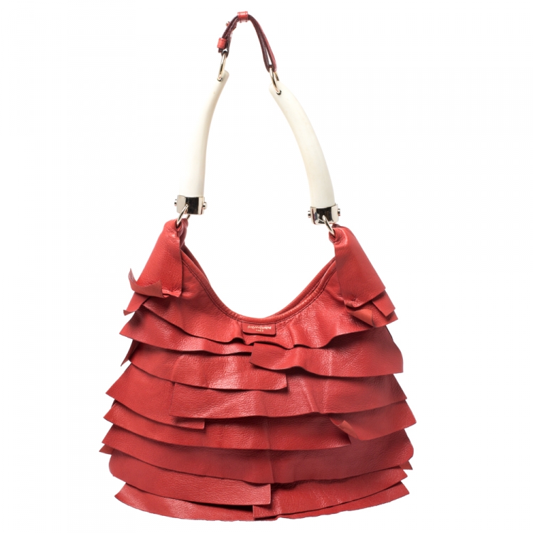 Pre Owned Saint Laurent Paris Orange Ruffle Leather St Tropez Horn Hobo
