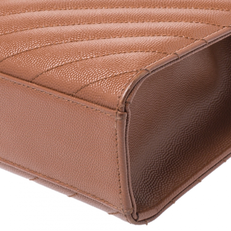 Pre Owned Saint Laurent Brown Matelasse Leather Large Cassandre Flap Bag