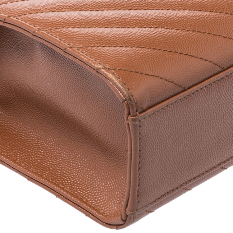 Pre Owned Saint Laurent Brown Matelasse Leather Large Cassandre Flap Bag