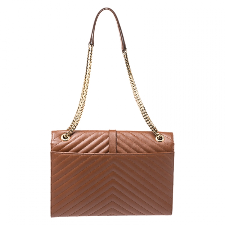 Pre Owned Saint Laurent Brown Matelasse Leather Large Cassandre Flap Bag