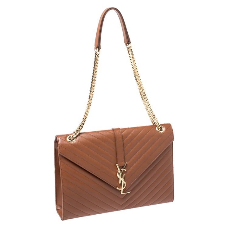 Pre Owned Saint Laurent Brown Matelasse Leather Large Cassandre Flap Bag