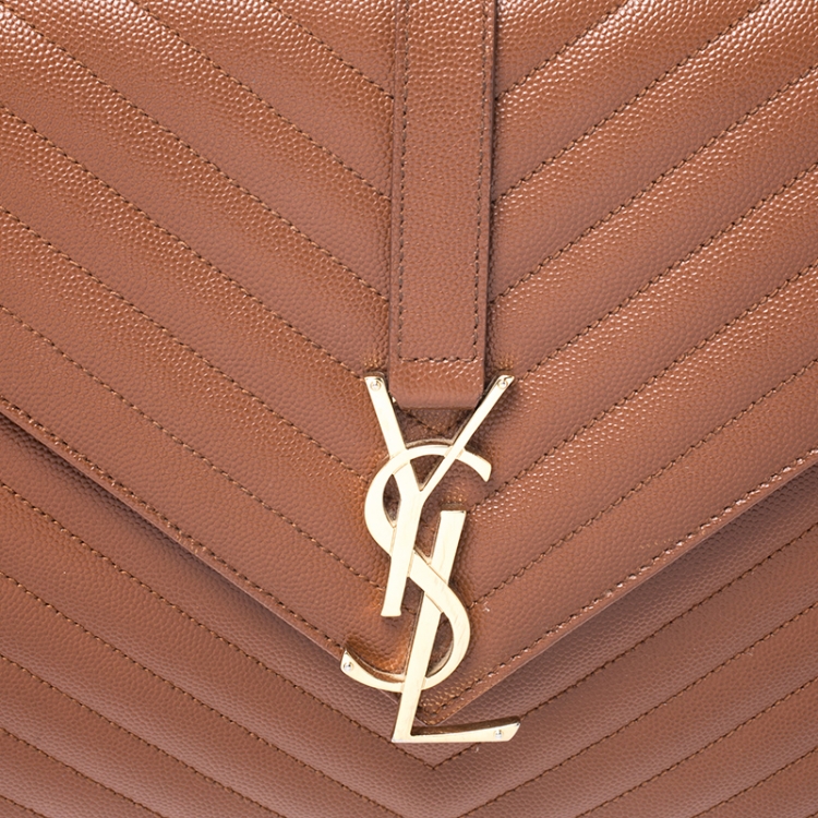 Pre Owned Saint Laurent Brown Matelasse Leather Large Cassandre Flap Bag