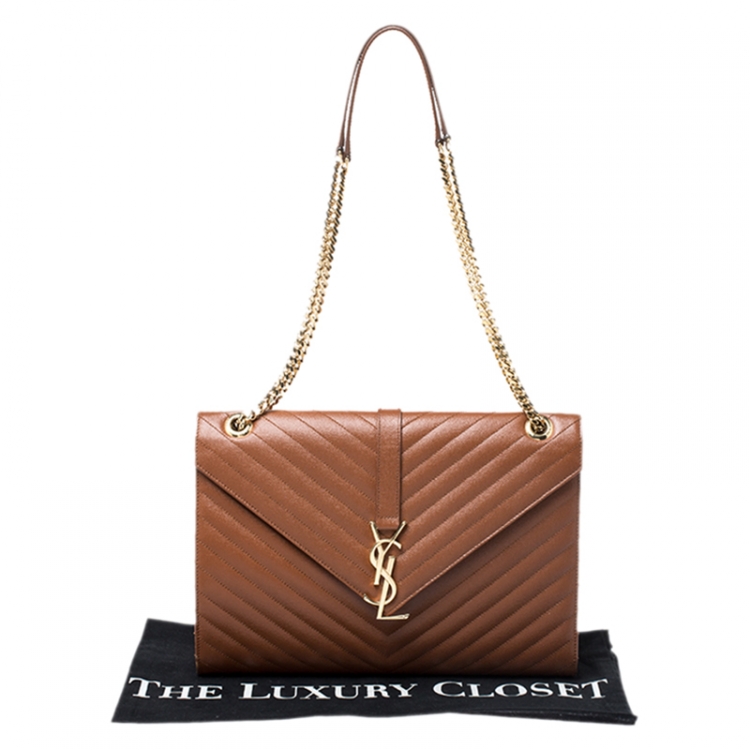 Pre Owned Saint Laurent Brown Matelasse Leather Large Cassandre Flap Bag