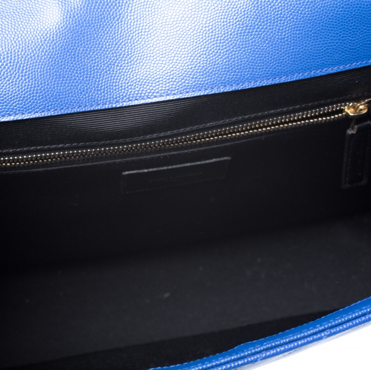 Pre Owned Saint Laurent Blue Chevron Leather Monogram Envelope Shoulder Bag