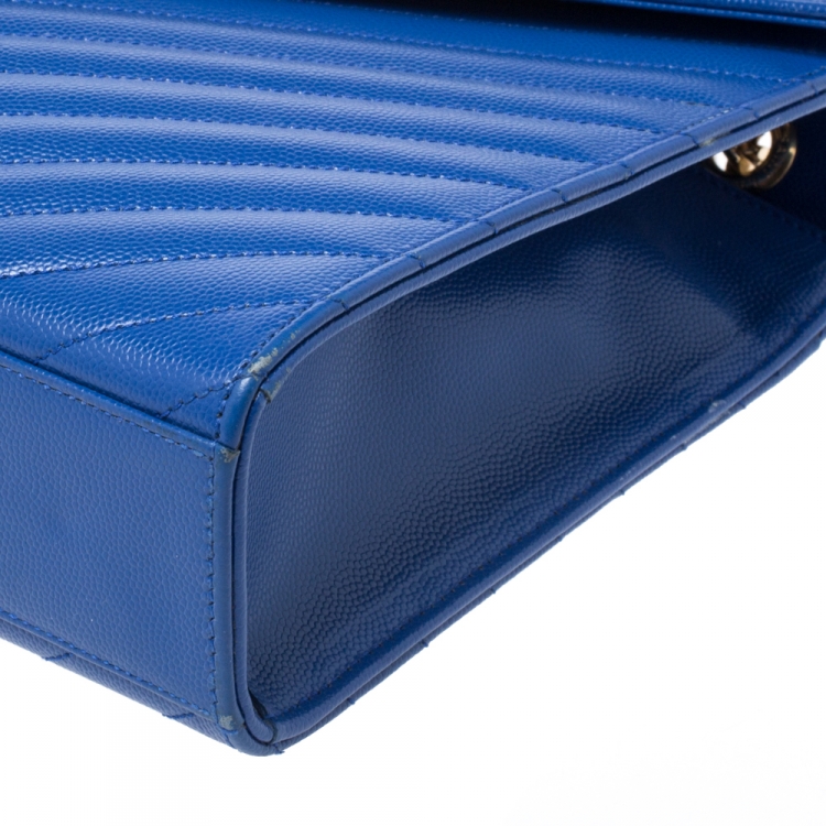 Pre Owned Saint Laurent Blue Chevron Leather Monogram Envelope Shoulder Bag