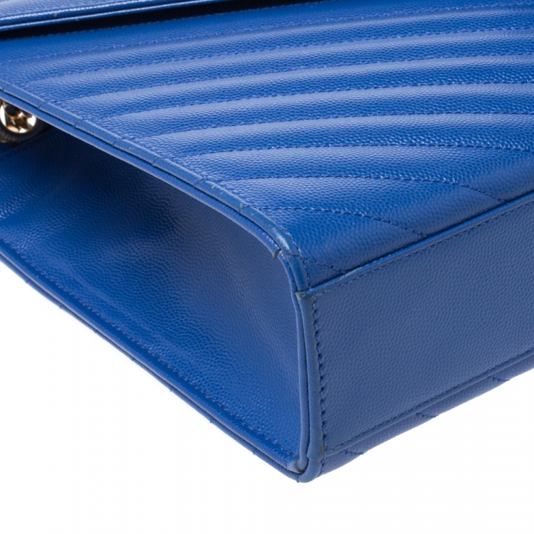 Pre Owned Saint Laurent Blue Chevron Leather Monogram Envelope Shoulder Bag