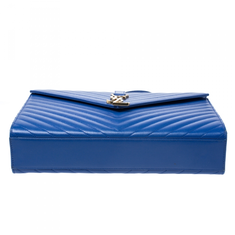 Pre Owned Saint Laurent Blue Chevron Leather Monogram Envelope Shoulder Bag