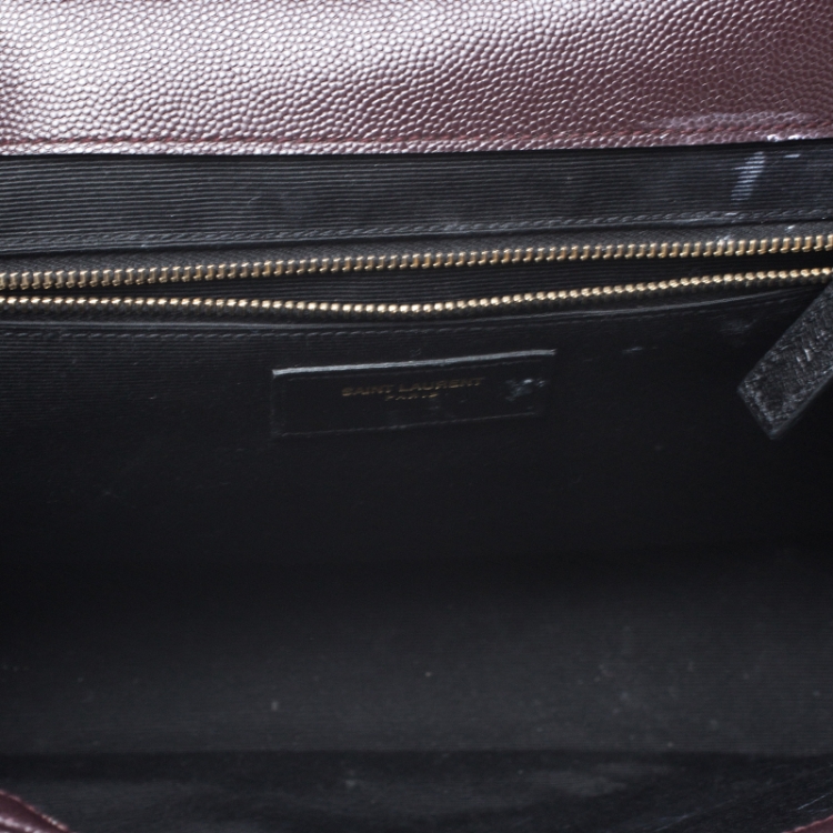 Pre Owned Saint Laurent Burgundy Leather Monogram Envelope Shoulder Bag