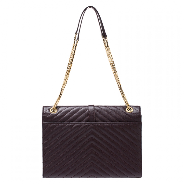 Pre Owned Saint Laurent Burgundy Leather Monogram Envelope Shoulder Bag