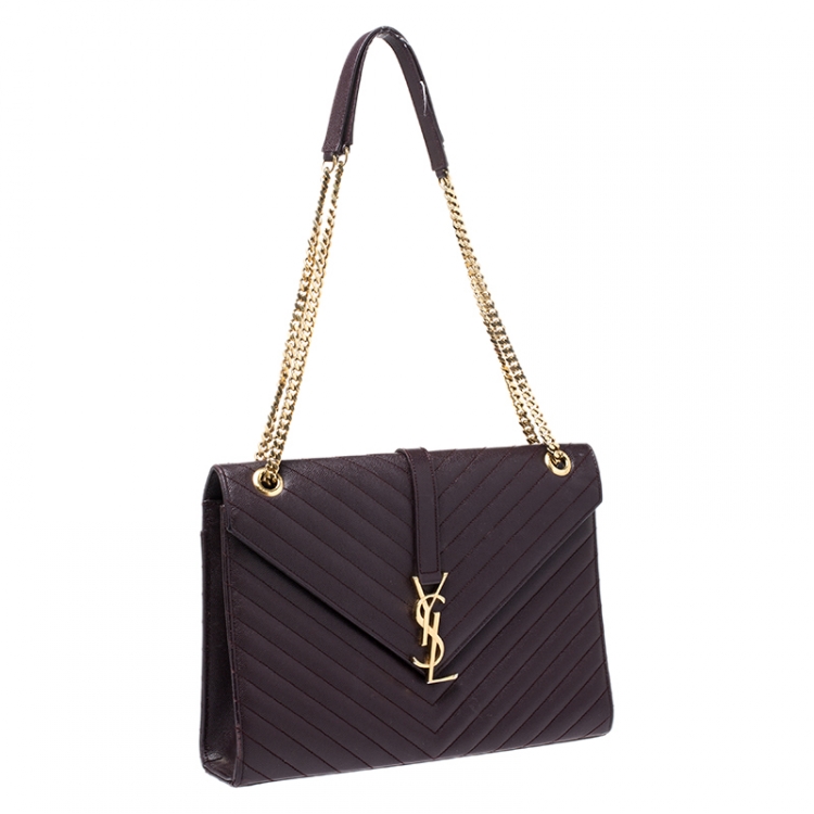 Pre Owned Saint Laurent Burgundy Leather Monogram Envelope Shoulder Bag