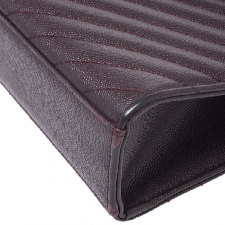 Pre Owned Saint Laurent Burgundy Leather Monogram Envelope Shoulder Bag