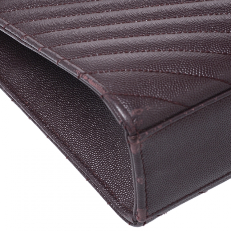 Pre Owned Saint Laurent Burgundy Leather Monogram Envelope Shoulder Bag