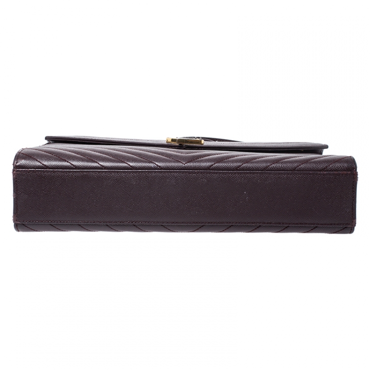 Pre Owned Saint Laurent Burgundy Leather Monogram Envelope Shoulder Bag
