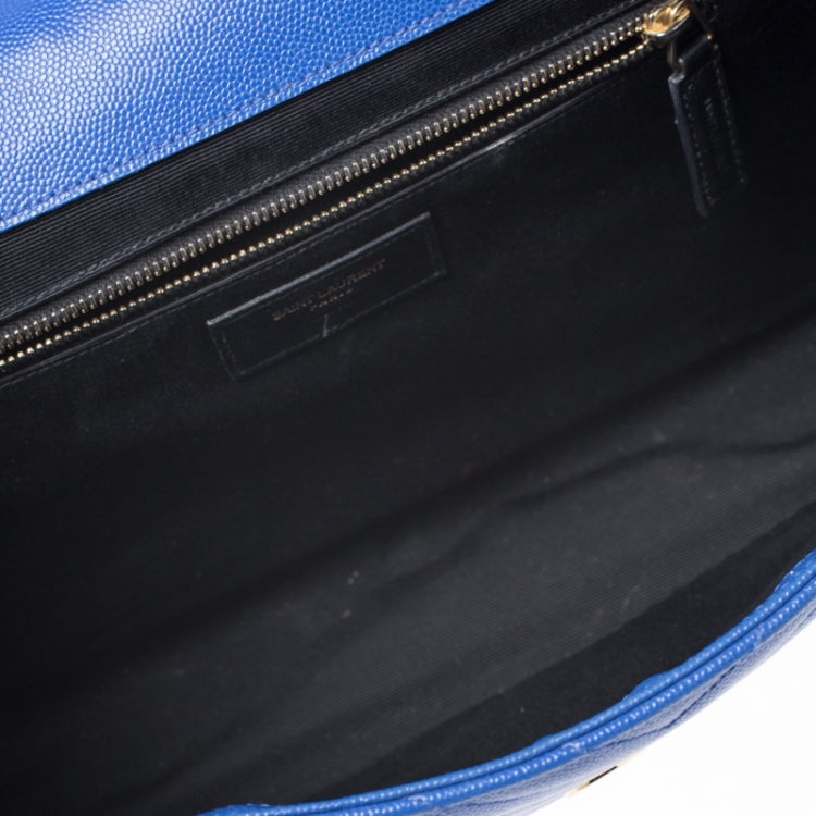 Pre Owned Saint Laurent Paris Electric Blue Matelasse Leather Large Cassandre Flap Bag