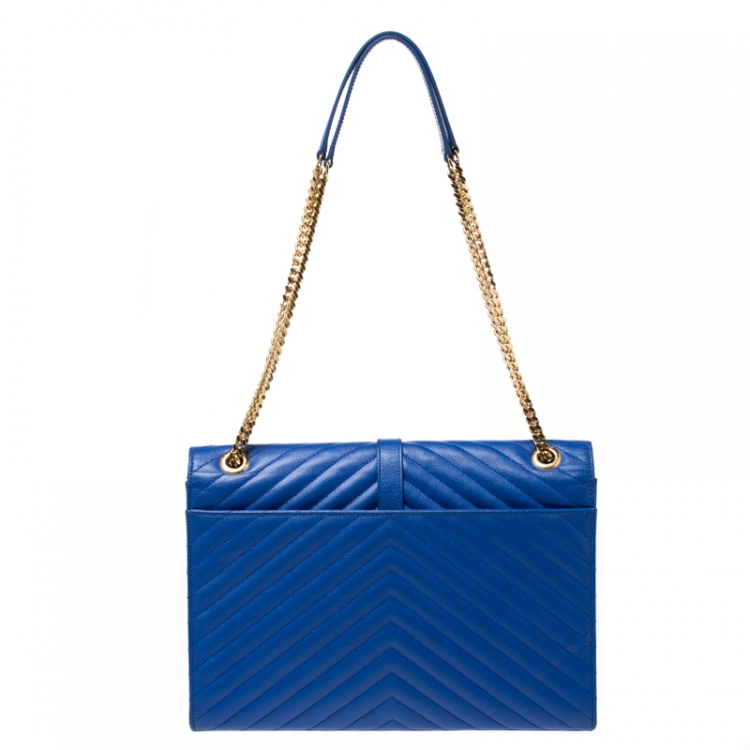 Pre Owned Saint Laurent Paris Electric Blue Matelasse Leather Large Cassandre Flap Bag