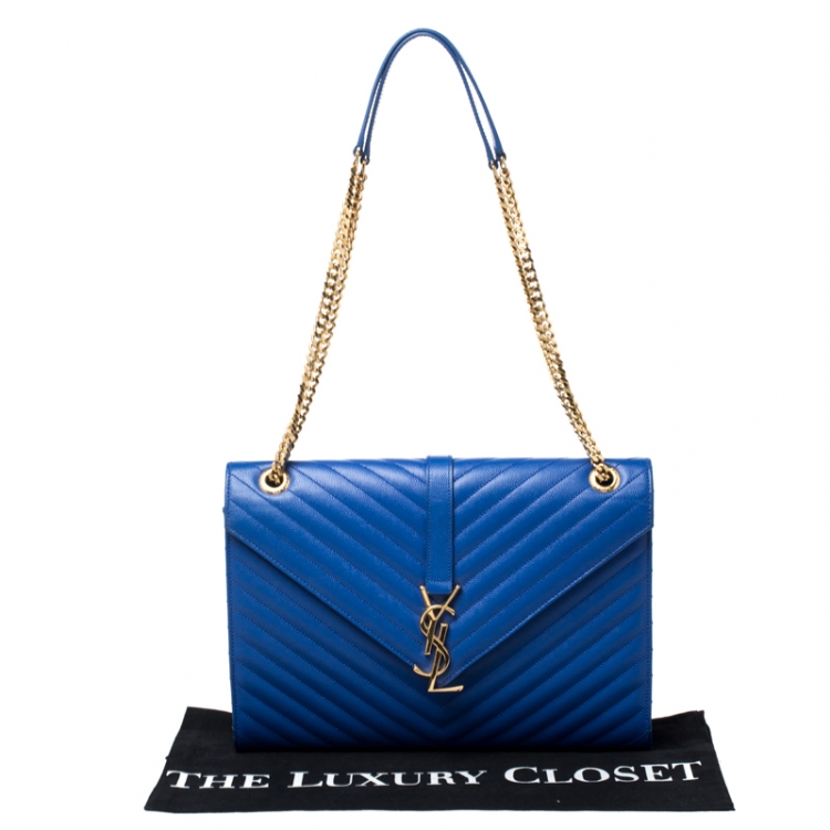 Pre Owned Saint Laurent Paris Electric Blue Matelasse Leather Large Cassandre Flap Bag