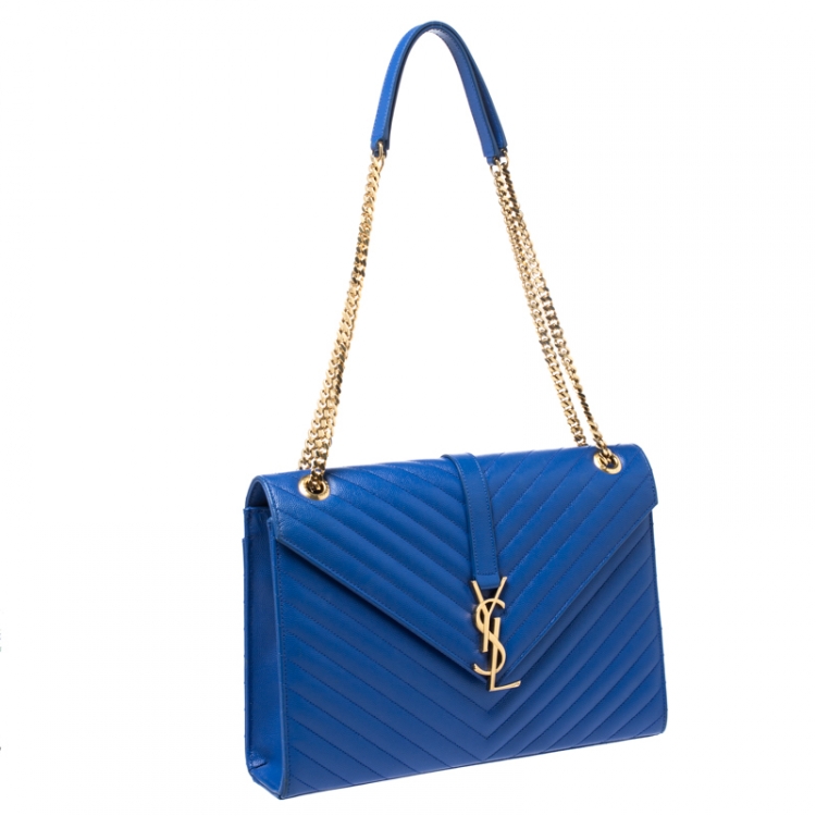 Pre Owned Saint Laurent Paris Electric Blue Matelasse Leather Large Cassandre Flap Bag