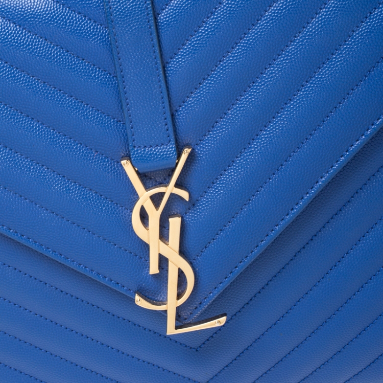 Pre Owned Saint Laurent Paris Electric Blue Matelasse Leather Large Cassandre Flap Bag