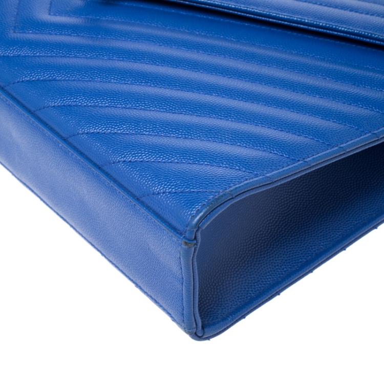 Pre Owned Saint Laurent Paris Electric Blue Matelasse Leather Large Cassandre Flap Bag
