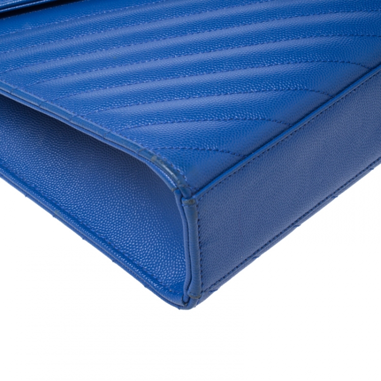 Pre Owned Saint Laurent Paris Electric Blue Matelasse Leather Large Cassandre Flap Bag