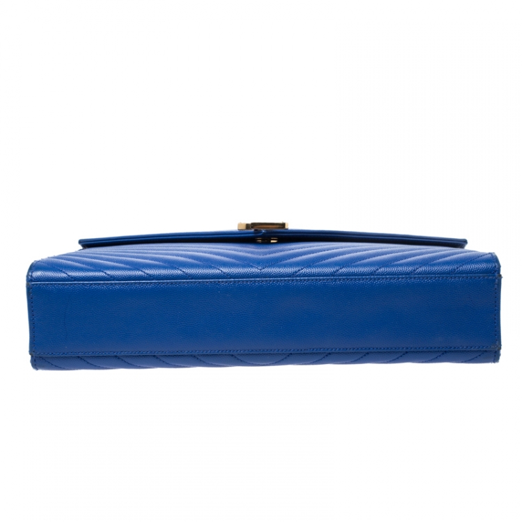 Pre Owned Saint Laurent Paris Electric Blue Matelasse Leather Large Cassandre Flap Bag