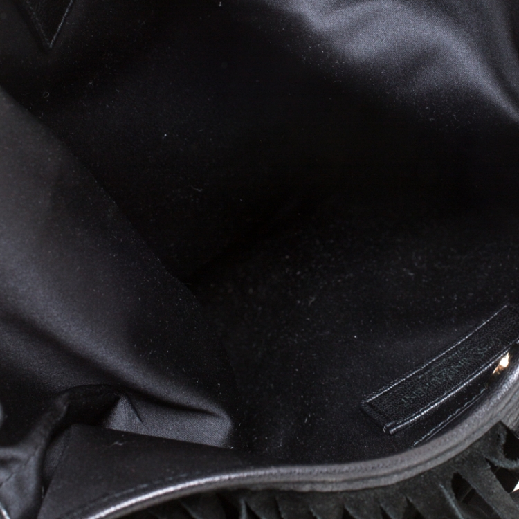 Pre Owned Saint Laurent Paris Black Suede Fringe Mombasa Hobo