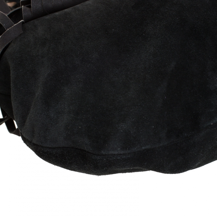Pre Owned Saint Laurent Paris Black Suede Fringe Mombasa Hobo