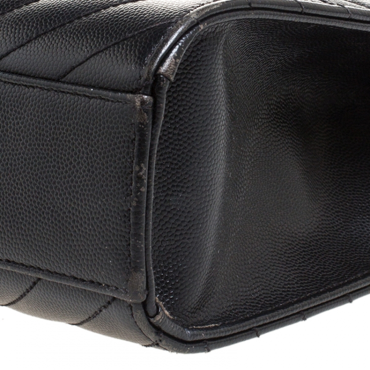 Pre Owned Saint Laurent Black Matelasse Leather Large Cassandre Flap Bag