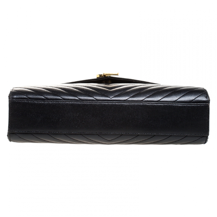 Pre Owned Saint Laurent Black Matelasse Leather Large Cassandre Flap Bag