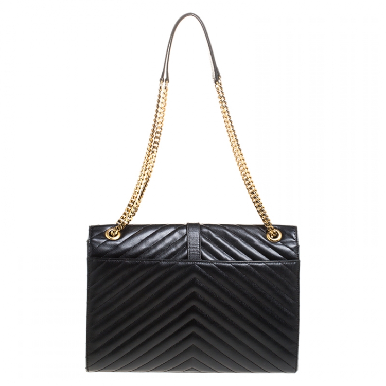 Pre Owned Saint Laurent Black Matelasse Leather Large Cassandre Flap Bag